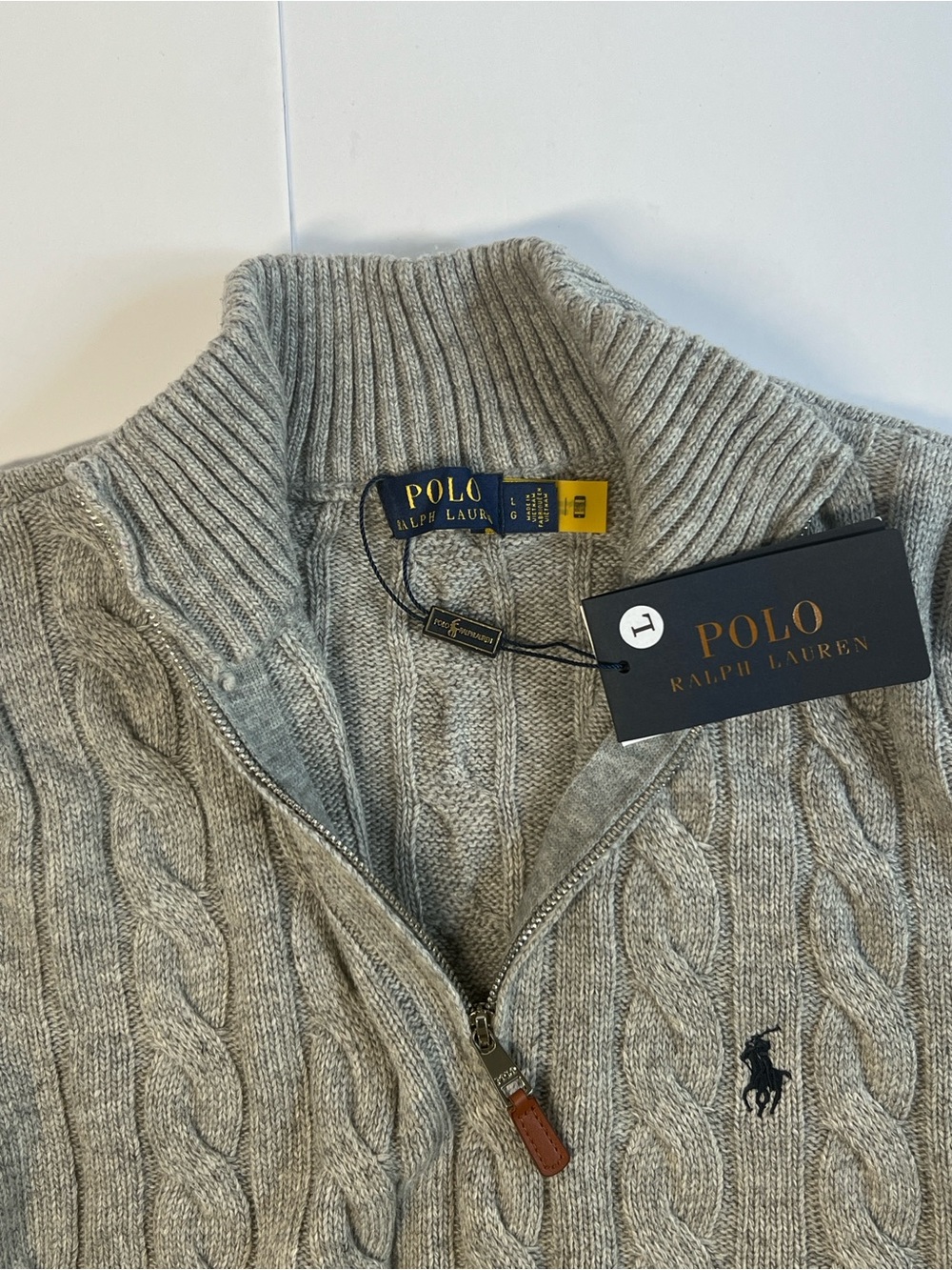 Polo by Ralph Lauren Light Gray Cable-Knit Quarter-Zip Sweater - Picture 4 of 6